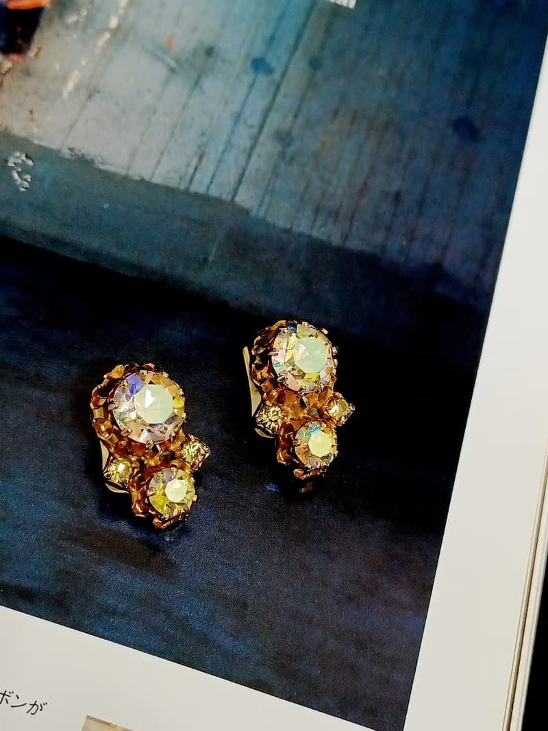 vintage jewelry  古董淡黃極光萊茵夾式耳環