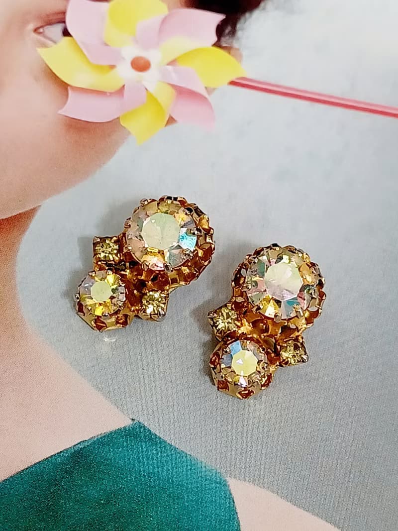 vintage jewelry  古董淡黃極光萊茵夾式耳環