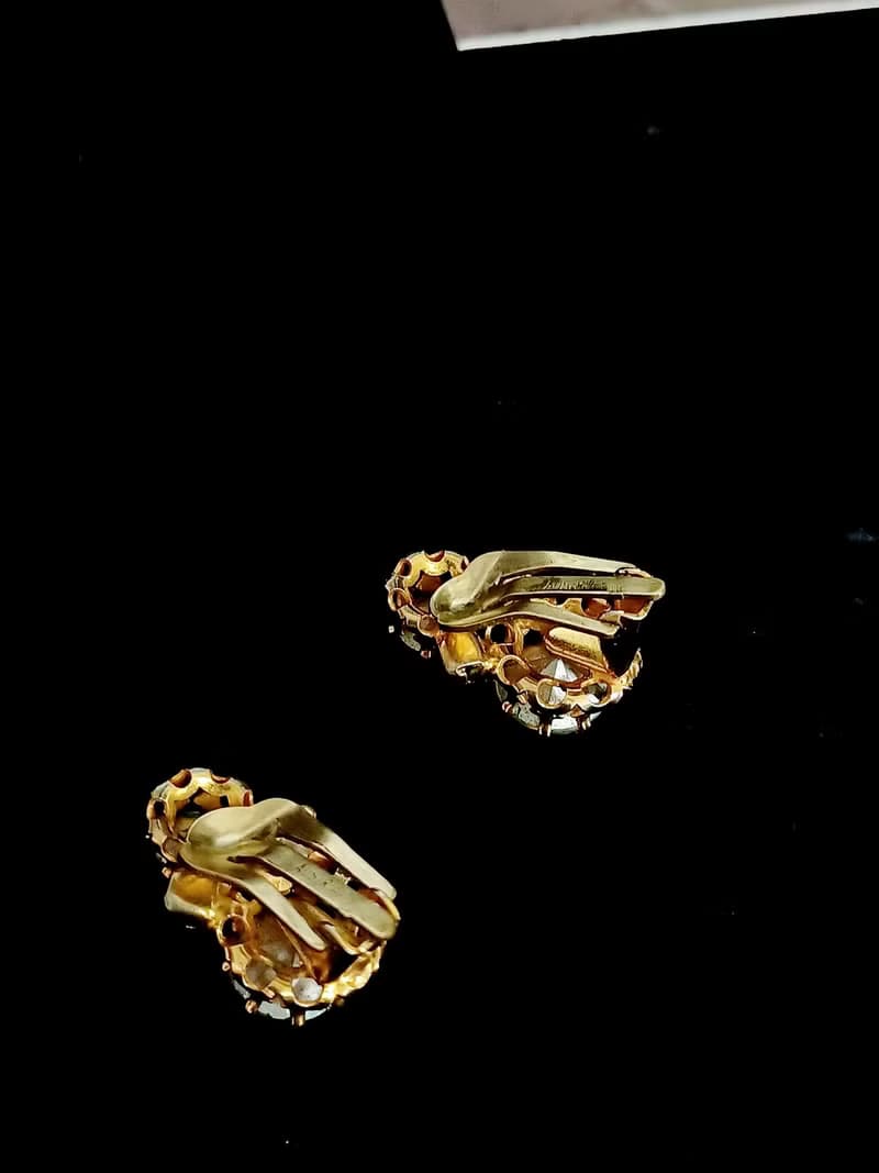 vintage jewelry  古董淡黃極光萊茵夾式耳環