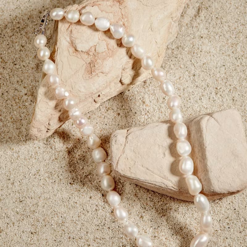 天然白色巴洛克珍珠項鍊 8–9mm 銀色愛心扣 簡約日系 紀念日禮物
