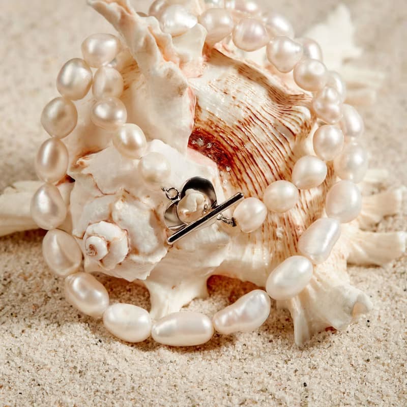 天然白色巴洛克珍珠項鍊 8–9mm 銀色愛心扣 簡約日系 紀念日禮物