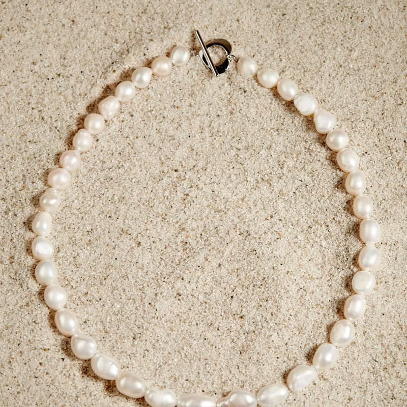 天然白色巴洛克珍珠項鍊 8–9mm 銀色愛心扣 簡約日系 紀念日禮物