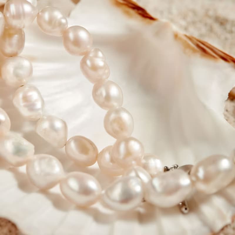天然白色巴洛克珍珠項鍊 8–9mm 銀色愛心扣 簡約日系 紀念日禮物