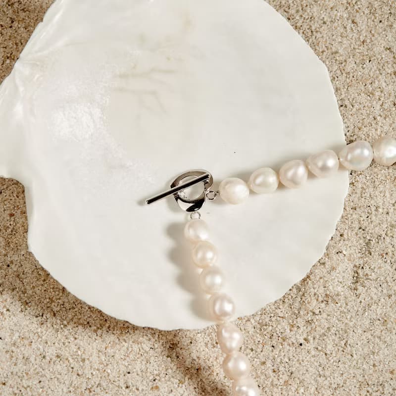 天然白色巴洛克珍珠項鍊 8–9mm 銀色愛心扣 簡約日系 紀念日禮物