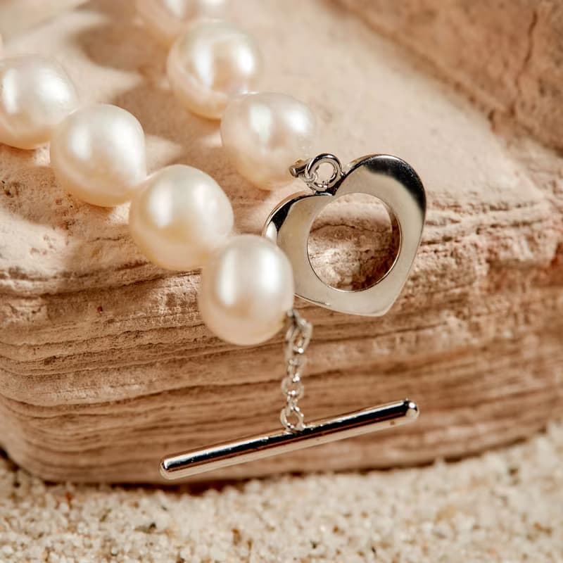 天然白色巴洛克珍珠項鍊 8–9mm 銀色愛心扣 簡約日系 紀念日禮物