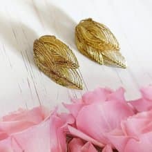 vintage jewelry 古董西德製金絲疊葉 夾式耳環