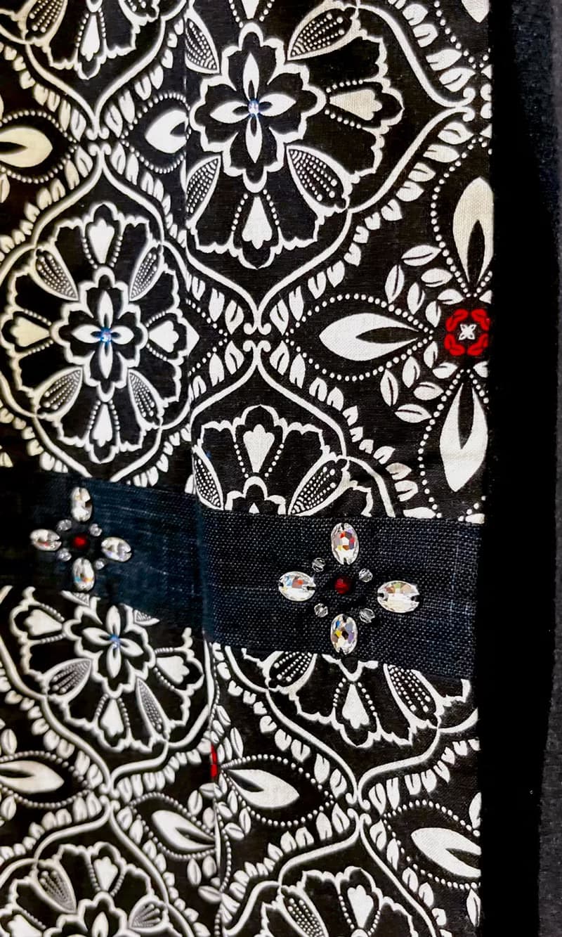 純手作/純棉黑白華麗圖騰歐式花磚拼接黑色羊毛圍巾