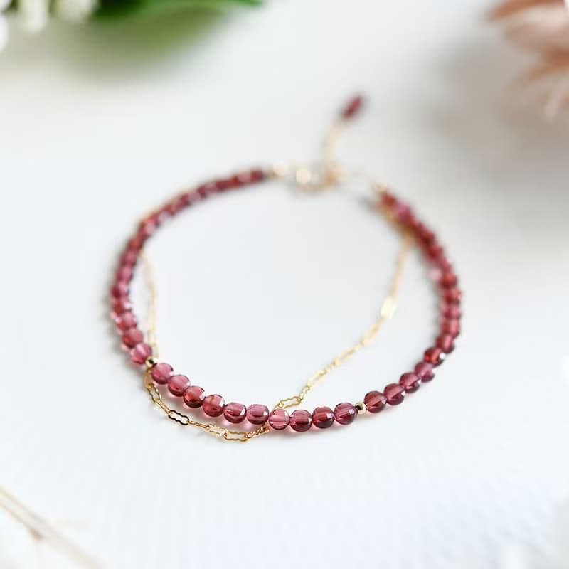 恋の成就 実りの象徴 ミニコインガーネットのブレスレット 1月誕生石 2連タイプ