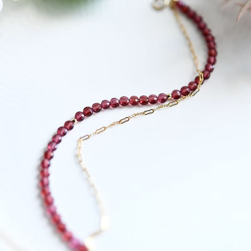 恋の成就 実りの象徴 ミニコインガーネットのブレスレット 1月誕生石 2連タイプ