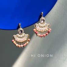 Hi Onion春日來信 小眾設計銀針復古港風粉色天然石耳釘耳夾高級