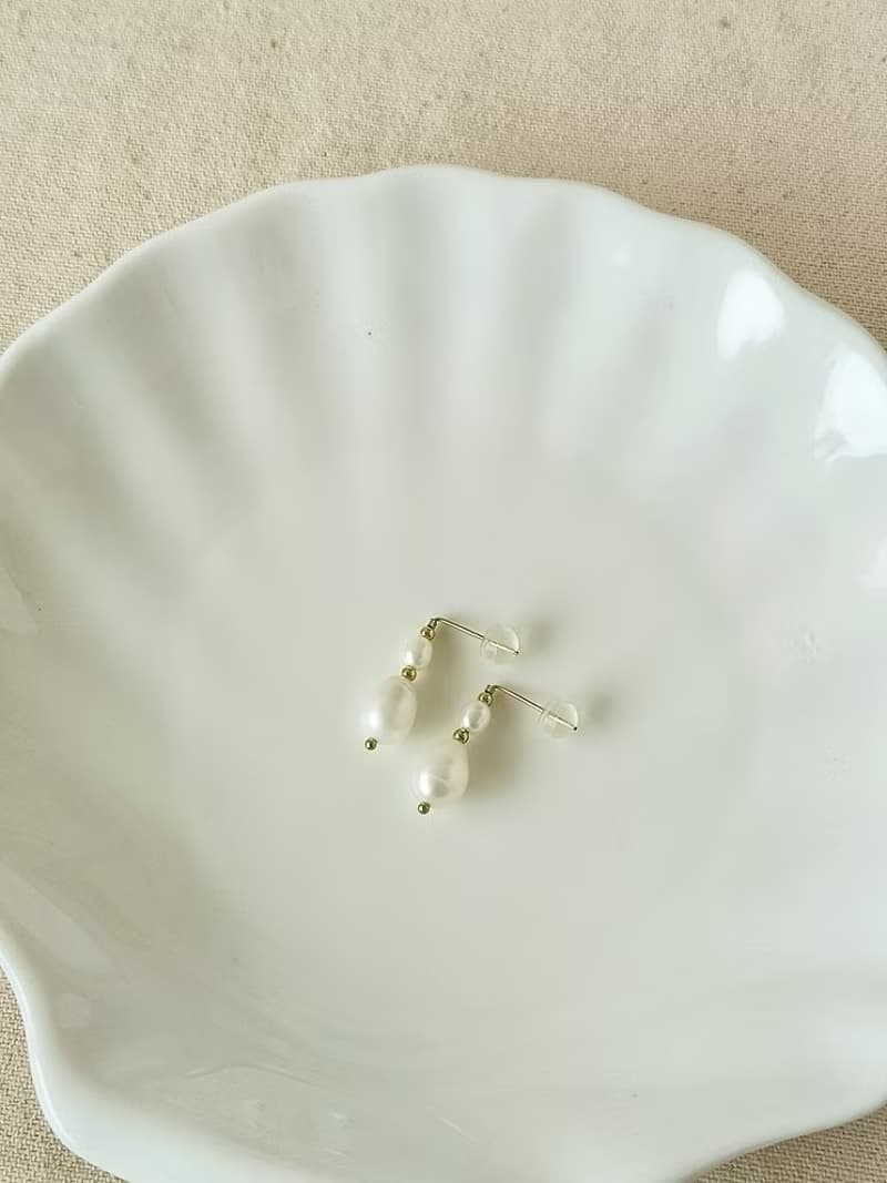 ERATO 復古珍珠L型耳釘(耳夾) SV925/14KGF