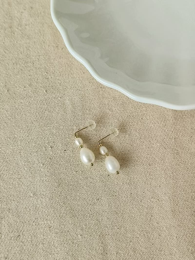 ERATO 復古珍珠L型耳釘(耳夾) SV925/14KGF