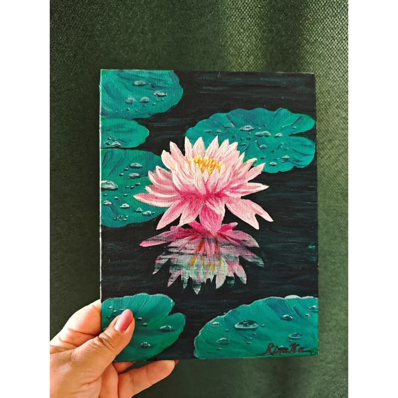 粉紅睡蓮原創花卉藝術獨特牆面裝飾 RinaArtSK 手繪