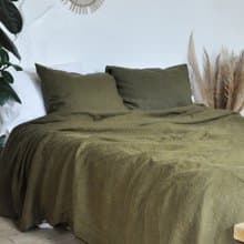 Dark olive linen sheet set / Flat+fitted sheet+2 pillowcases/Green bedding