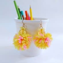 Adorable sweet colorful Pom Pom earrings with beads