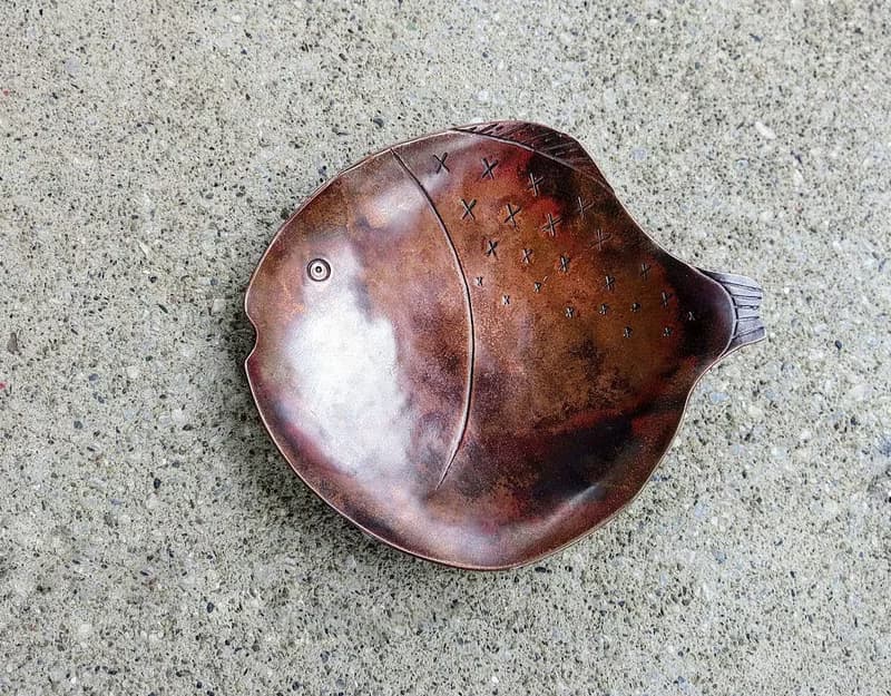 手工赤銅小魚盤