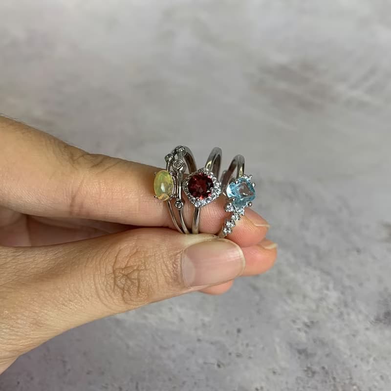 【換季特賣】|鑲嵌珠寶| 托帕石 歐珀opal 紅石榴石 戒指 一物一