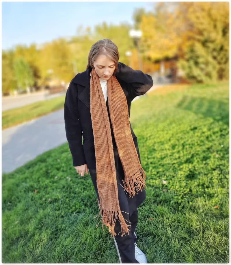 Winter warm cozy brown cashmere scarf unisex fringed, gift fo women, men
