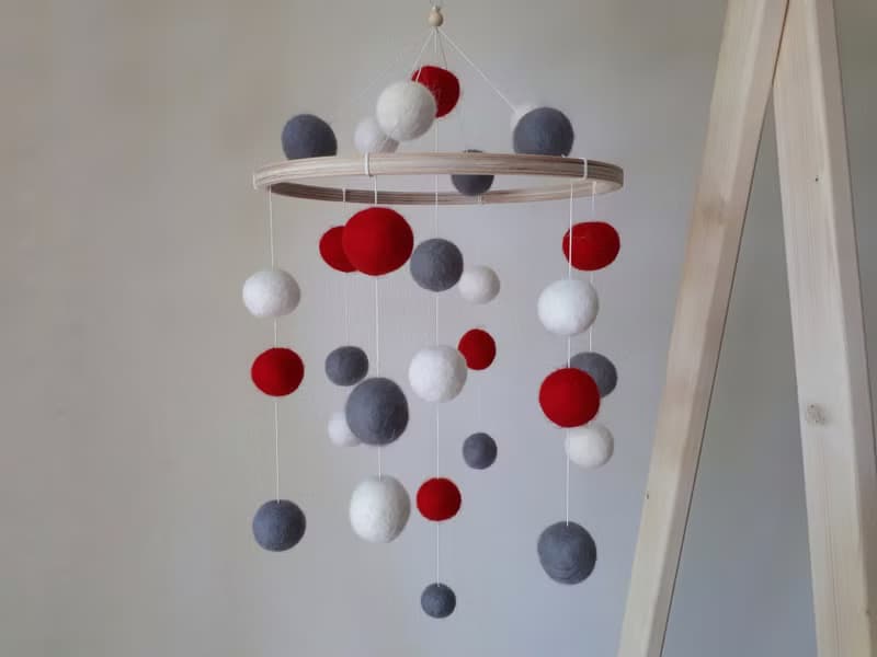 Montessori baby mobile, felt balls nursery decor, crib mobile, baby shower gift