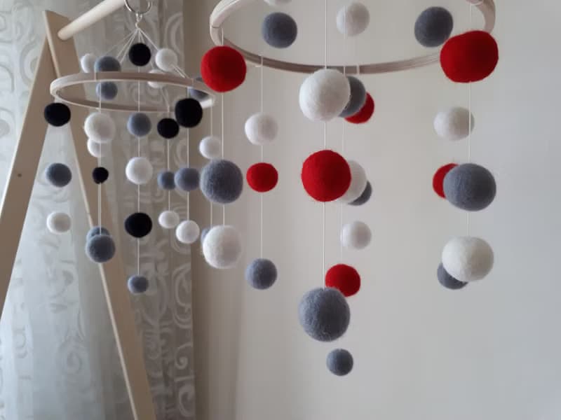 Montessori baby mobile, felt balls nursery decor, crib mobile, baby shower gift