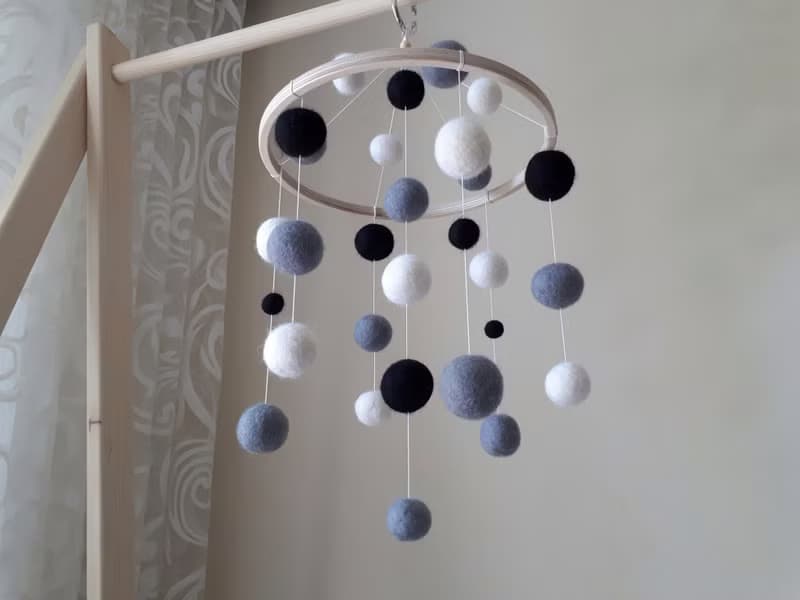 Montessori baby mobile, felt balls nursery decor, crib mobile, baby shower gift