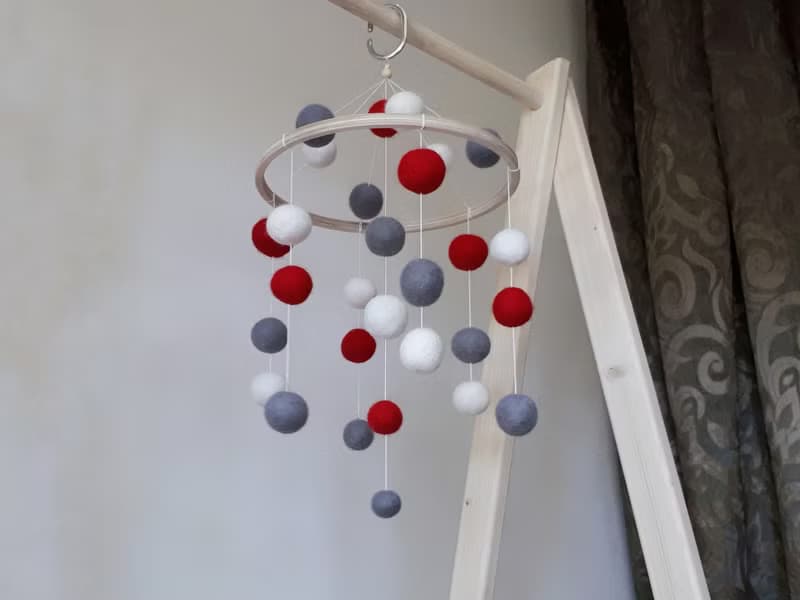 Montessori baby mobile, felt balls nursery decor, crib mobile, baby shower gift