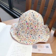 米白花欉 手工雙層寶寶漁夫帽  嬰兒帽
