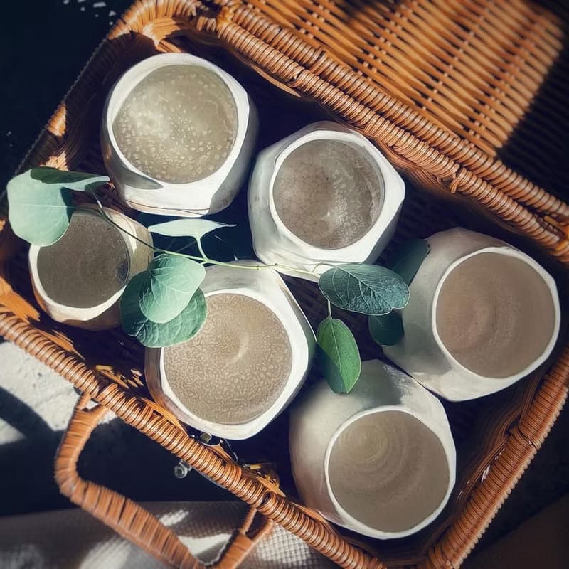 桌上的白陶糖霜 / 鬱金香茶杯 對杯 M 號  - 薄糖款