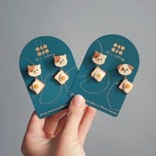 bi playful//動物面包太陽蛋兩帶式手工軟陶耳環