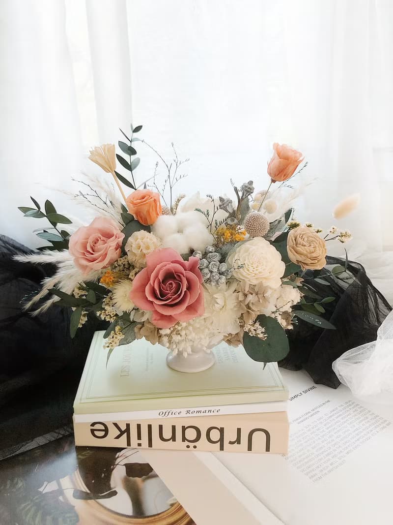 永生花 永生玫瑰花 乾燥花 開幕盆花 紀念日禮物 聖誕節禮物 祝賀