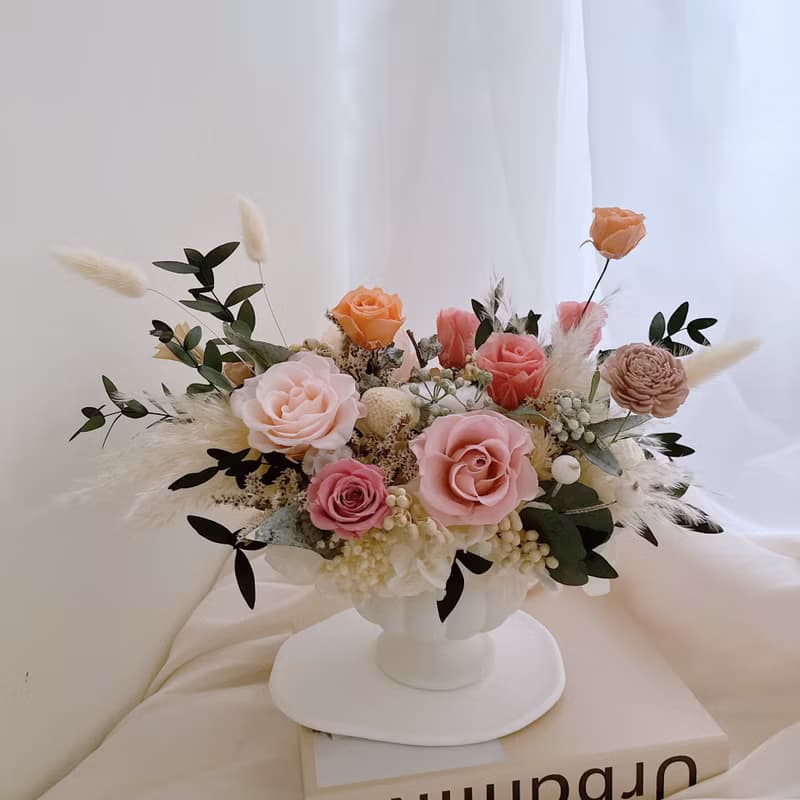 永生花 永生玫瑰花 乾燥花 開幕盆花 紀念日禮物 聖誕節禮物 祝賀
