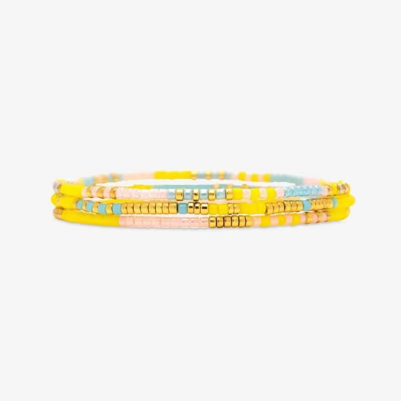 Pura Vida 美國手工 SUNSET BEACH 暮日海灘 金色伸縮手鍊三件組