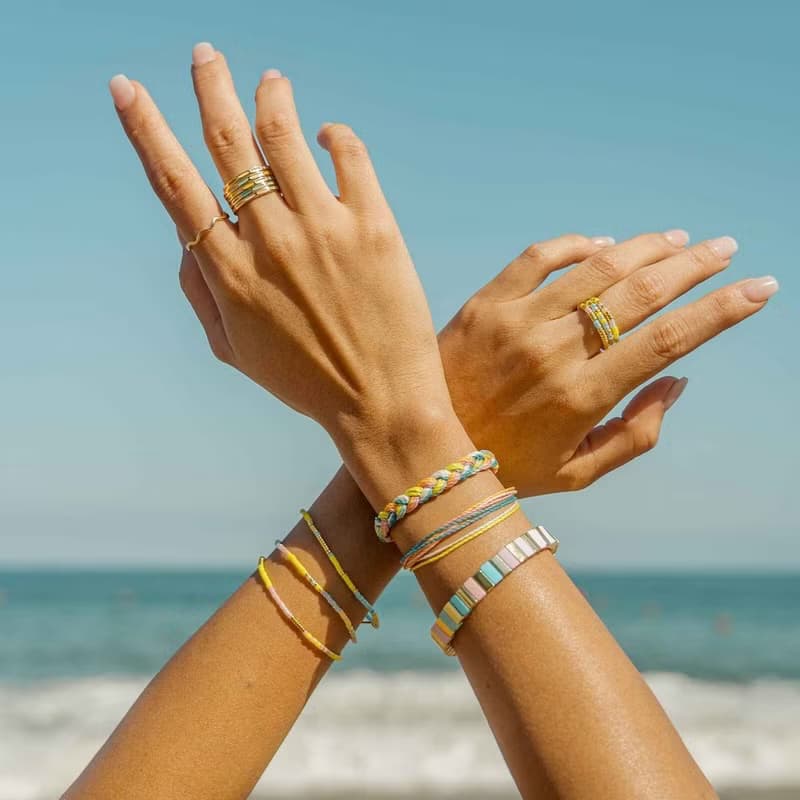 Pura Vida 美國手工 SUNSET BEACH 暮日海灘 金色伸縮手鍊三件組