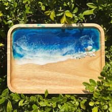 【現貨】手工療愈深藍海洋海浪長方形木盤