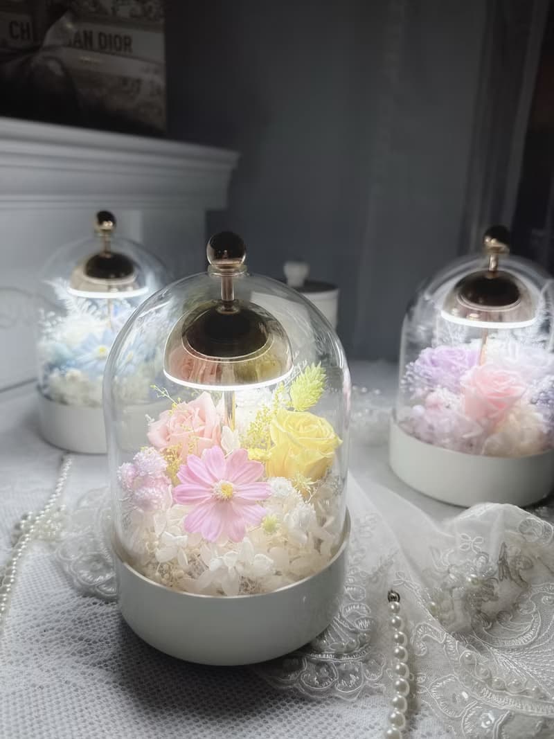 永生花鐘罩夜燈小花園－晨曦黃