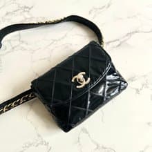 【LA LUNE】稀有中古二手Chanel黑色腰帶小單肩腋下包側揹背手袋