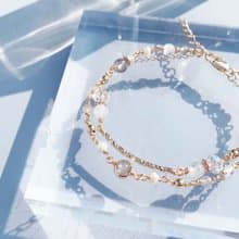 月光石 拉長石 淡水珍珠 14K包金 手工繞線 天然水晶 雙層手鍊