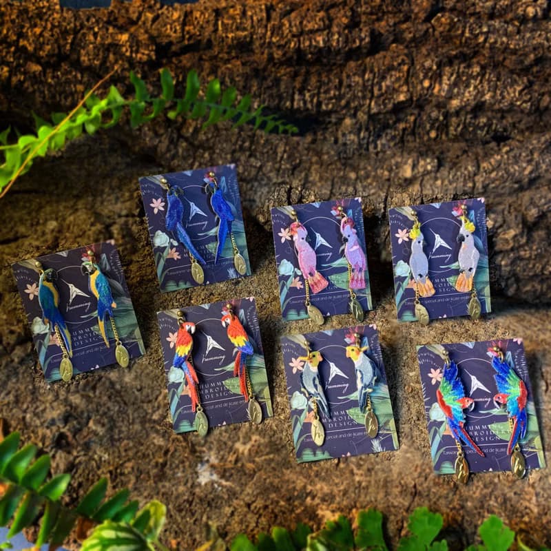 耳環 藍黃金剛鸚鵡 鳥 刺繡 手工 耳夾 禮盒 禮物