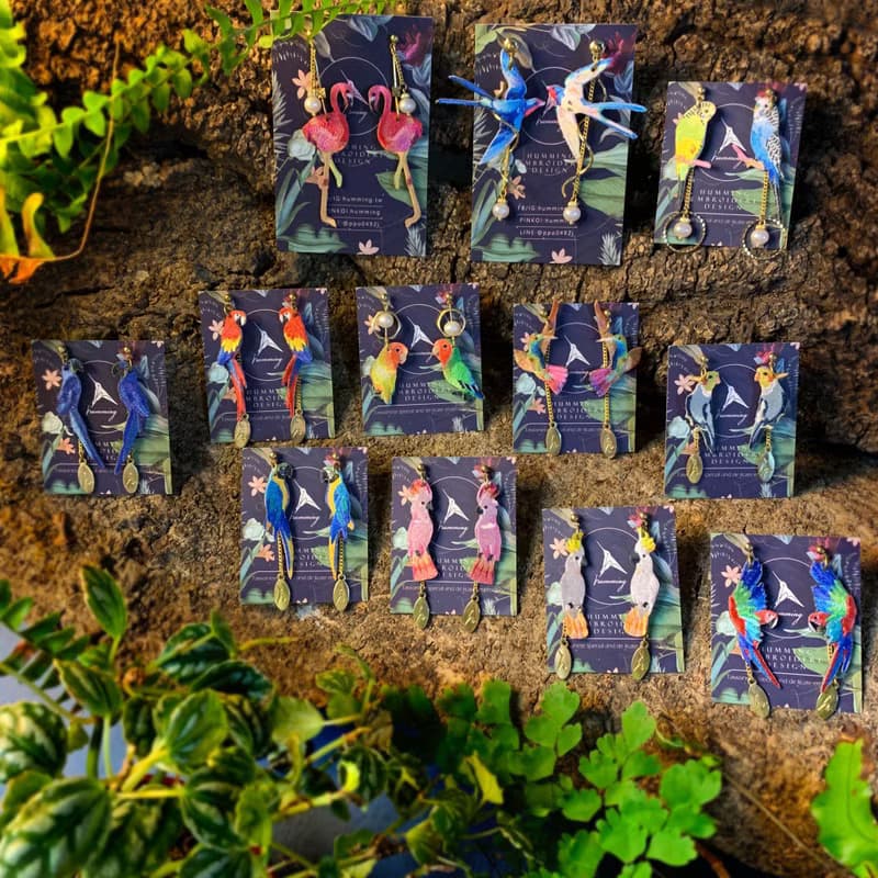 耳環 藍黃金剛鸚鵡 鳥 刺繡 手工 耳夾 禮盒 禮物