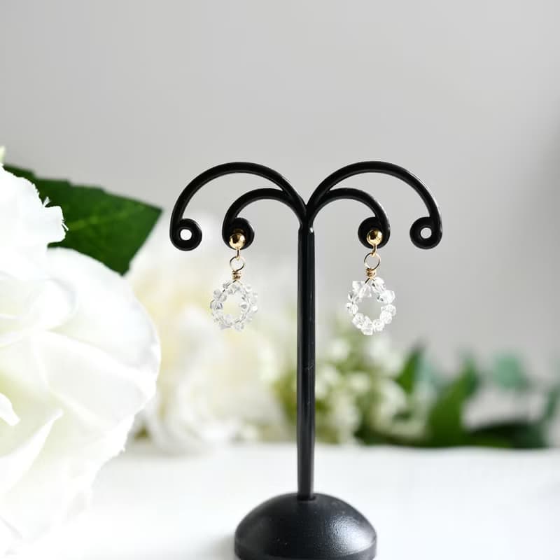 単品　オリジナル 極上 ハーキマーダイヤモンドのしずくピアス　4月の誕生石