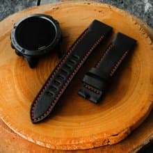 Garmin Watch Black Leather Strap Red Stitching With Quickfit Garmin Connector