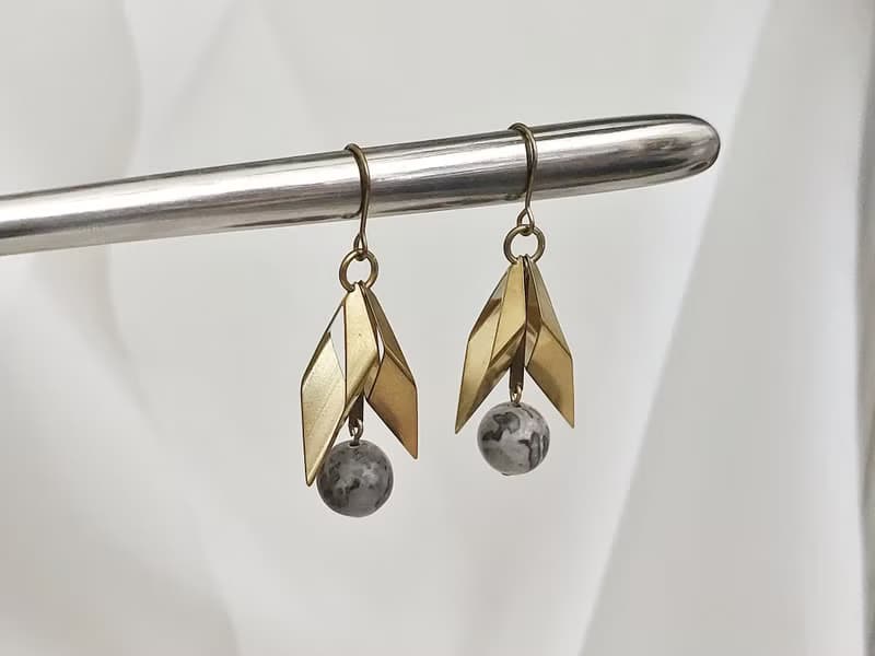 地仙 L'IMMORTEL 俠女 天然石黃銅 垂墜耳飾