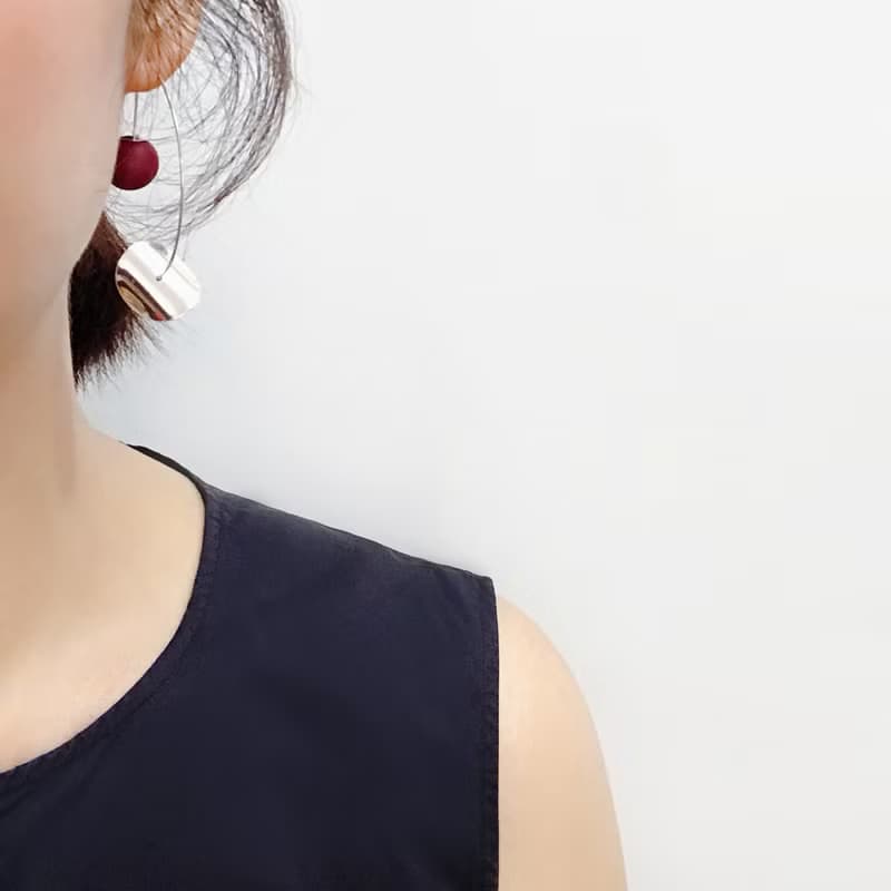 Norah原創設計 手工軟陶 幾何簡約 925純銀圓珠耳環 polymer clay