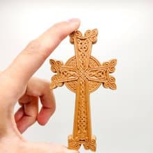Small Khachkar Cross 10,5 cm height, Armenian carved wood cross, Christian