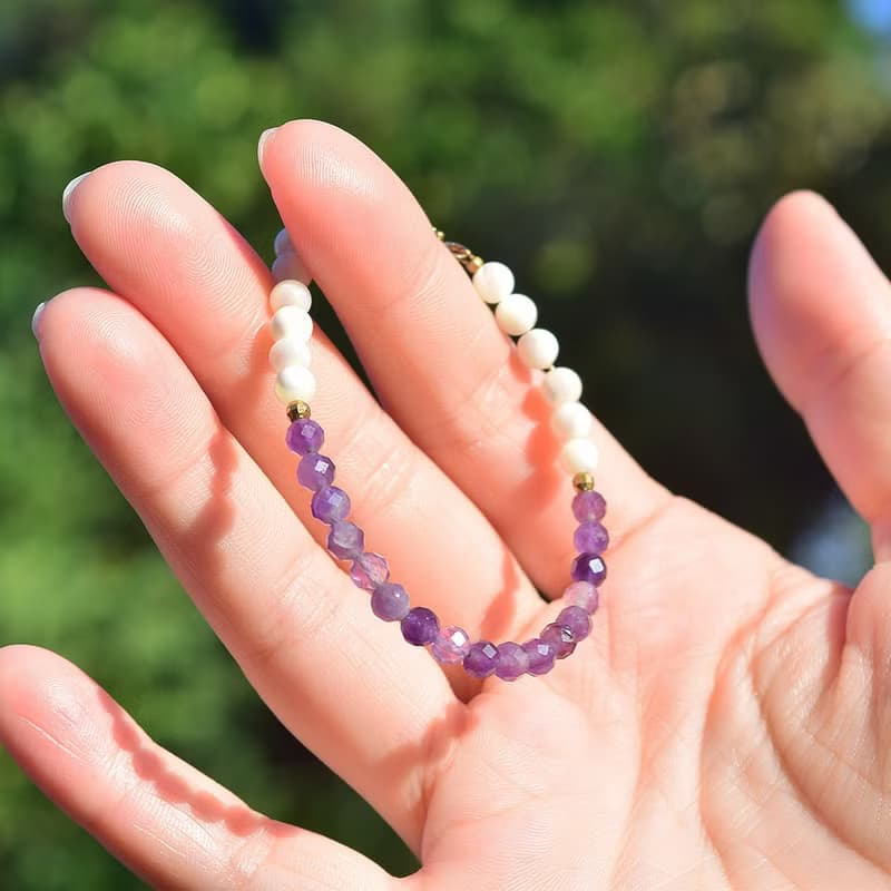 普羅旺斯的靜│白碟貝馬蹄螺 紫水晶 銅 手鍊