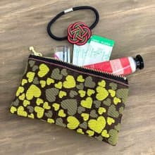 【チョコバナナ　ハート柄】畳縁　ぺたんこ　ミニポーチ　小銭入れ　カードケース　黄色　こげ茶　バレンタイン