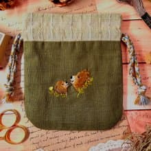 手作刺繡束口袋no.3-熊母子