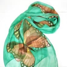 絲巾 Hand painted silk scarf Silk butterfly scarf for sale Long green silk scarf