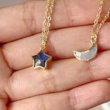 能量保護 平衡情緒 迷你星星月亮 拉長石 月光石 天然石水晶項鏈