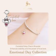 Luvpal | 925 Sterling Silver Bracelet | Cockatiel Charm with Genuine Ruby Heart